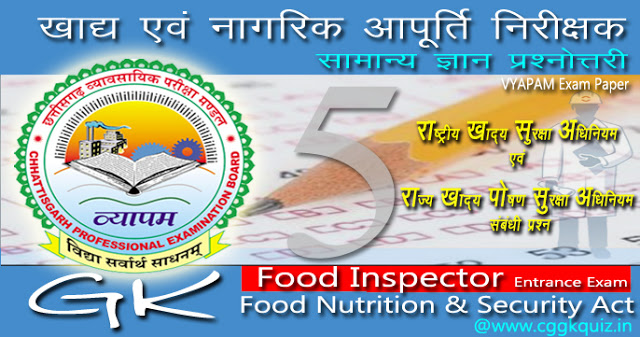 CG Vyapam Food Inspector- राष्ट्रीय खाद्य सुरक्षा अधिनियम एवं राज्य खाद्य एवं पोषण सुरक्षा अधिनियम सम्बन्धी जानकारी